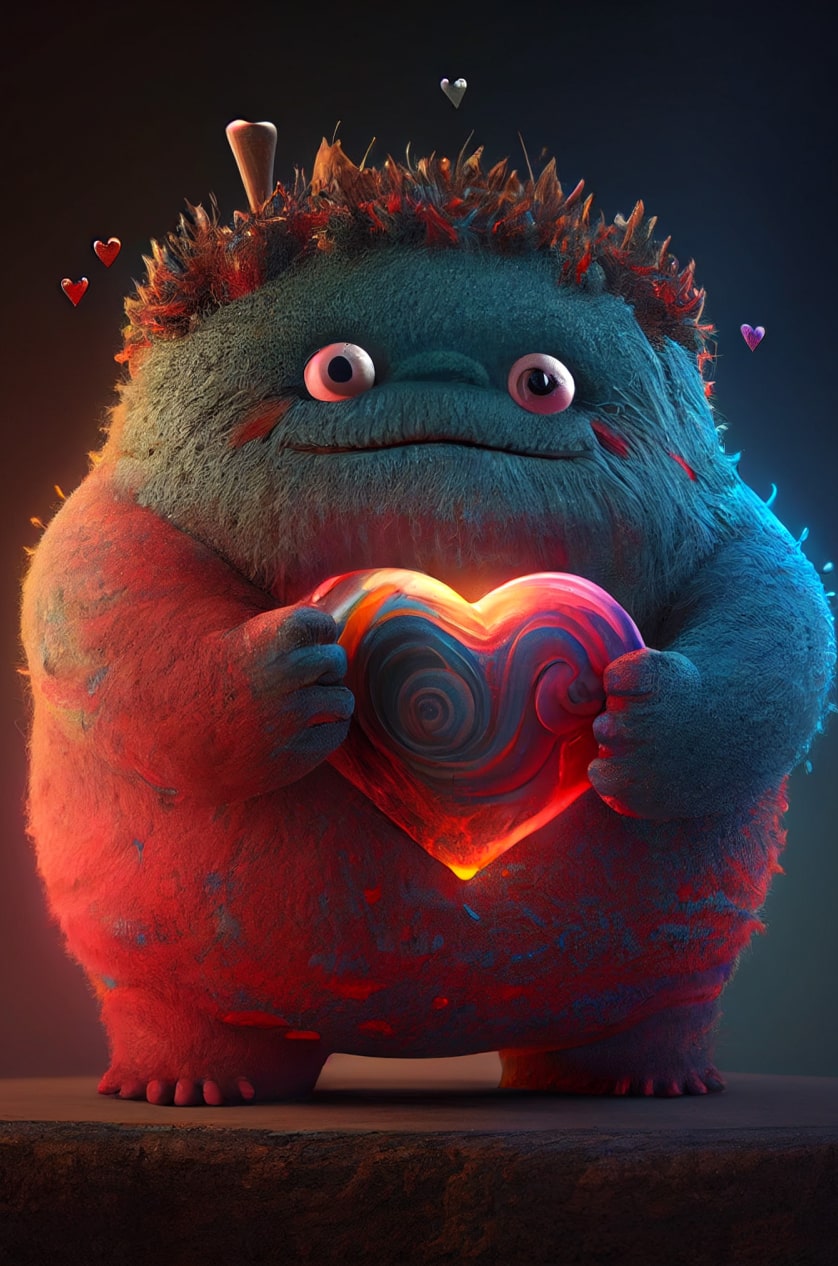 Cute Monster Holding Red Heart Abstract Love Valentine Concept 2 Min